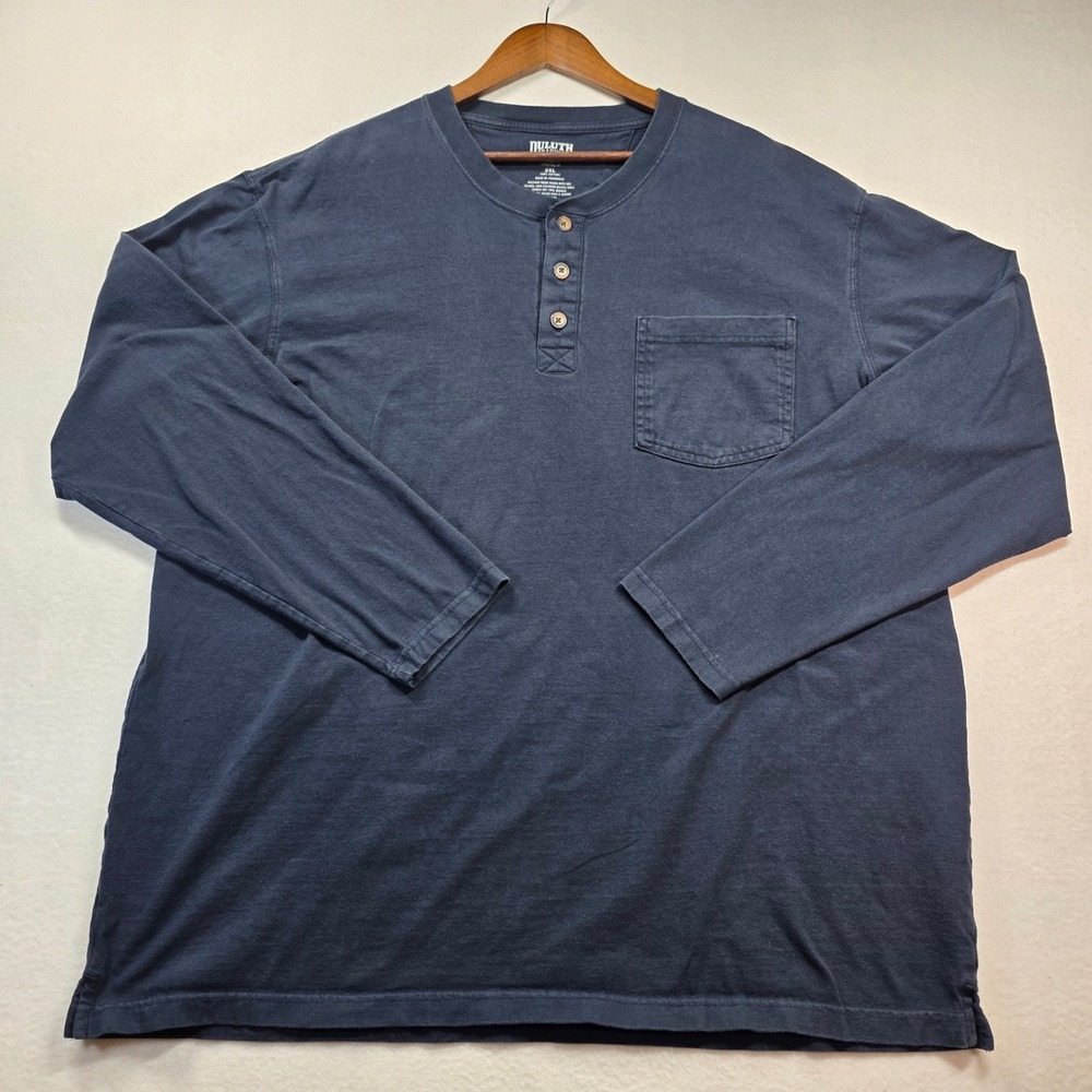 Duluth Trading Men's Longtail T Henley‎ Pocket Long Sleeve Shirt 2XL Navy Blue